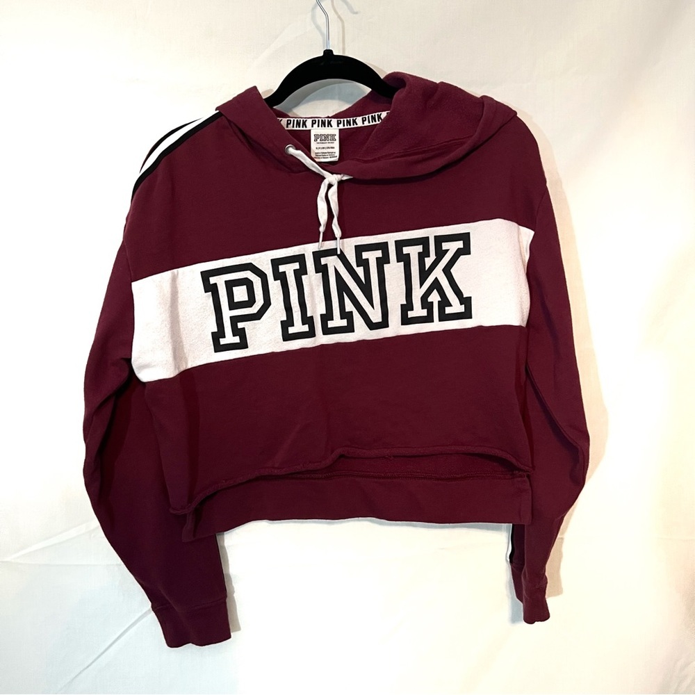 PINK Burgundy Crop Hoodie Size Small